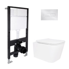 Готове рішення Qtap для ванної кімнати: підвісний унітаз Crow Rimless 485x340x330 + комплект інсталяції Standard (лінійна клавіша Chrome)