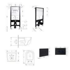 Готове рішення Qtap для ванної кімнати: підвісний унітаз Jay Rimless 485x360x320 + комплект інсталяції Standard (лінійна клавіша Black)