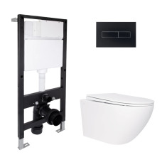 Готове рішення Qtap для ванної кімнати: підвісний унітаз Jay Rimless 520x360x320 + комплект інсталяції Standard (лінійна клавіша Black)