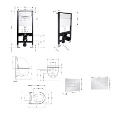Готове рішення Qtap для ванної кімнати: підвісний унітаз Taurus Ultra Quiet 485x360x350 + комплект інсталяції Standard (лінійна клавіша Chrome)