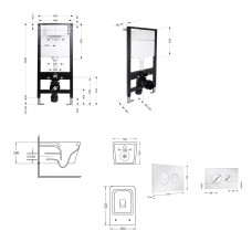 Готовое решение Qtap для ванной комнаты: подвесной унитаз Crow Ultra Quiet 520x360x290 + комплект инсталляции Standard (круглая кнопка Chrome)