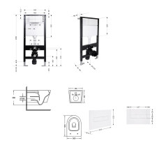 Готовое решение Qtap для ванной комнаты: подвесной унитаз Swan Ultra Quiet 520x360x320 + комплект инсталляции Standard (линейная кнопка White)