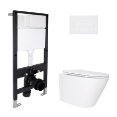 Готовое решение Qtap для ванной комнаты: подвесной унитаз Swan Ultra Quiet 520x360x320 + комплект инсталляции Standard (линейная кнопка White)