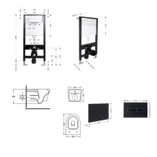 Готовое решение Qtap для ванной комнаты: подвесной унитаз Swan Ultra Quiet 520x360x320 + комплект инсталляции Standard (линейная кнопка Black)