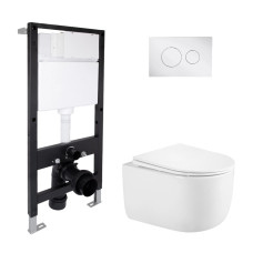 Готовое решение Qtap для ванной комнаты: подвесной унитаз Taurus Ultra Quiet 485x360x350 + комплект инсталляции Standard (круглая кнопка Chrome)