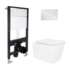 Готове рішення Qtap для ванної кімнати: підвісний унітаз Crow Ultra Quiet 485x340x290 + комплект інсталяції Standard (лінійна клавіша Chrome)