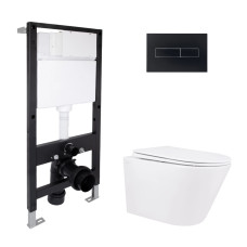 Готове рішення Qtap для ванної кімнати: підвісний унітаз Swan Rimless 520x360x320 + комплект інсталяції Standard (лінійна клавіша Black)