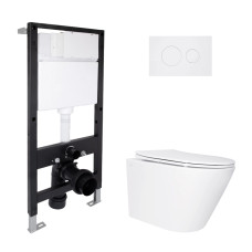 Готовое решение Qtap для ванной комнаты: подвесной унитаз Swan Ultra Quiet 520x360x320 + комплект инсталляции Standard (круглая кнопка White)