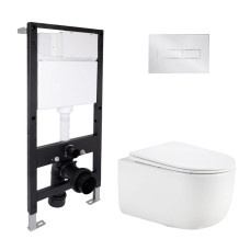 Готовое решение Qtap для ванной комнаты: подвесной унитаз Taurus Ultra Quiet 515x360x350 + комплект инсталляции Standard (линейная кнопка Chrome)
