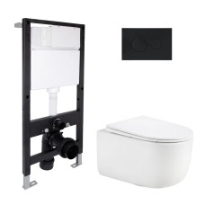 Готовое решение Qtap для ванной комнаты: подвесной унитаз Taurus Ultra Quiet 515x360x350 + комплект инсталляции Standard (круглая кнопка Black)
