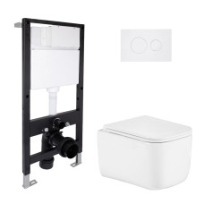 Готовое решение Qtap для ванной комнаты: подвесной унитаз Gemini Ultra Quiet 485x340x350 + комплект инсталляции Standard (круглая кнопка White)