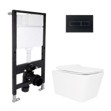 Готовое решение Qtap для ванной комнаты: подвесной унитаз Crow Rimless 520x360x290 + комплект инсталляции Standard (линейная кнопка Black)