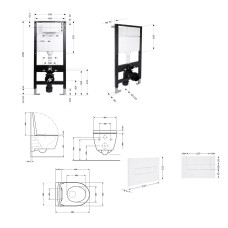 Готовое решение Qtap для ванной комнаты: подвесной унитаз Taurus Ultra Quiet 485x360x350 + комплект инсталляции Standard (линейная кнопка White)