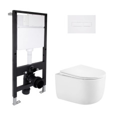 Готовое решение Qtap для ванной комнаты: подвесной унитаз Taurus Ultra Quiet 485x360x350 + комплект инсталляции Standard (линейная кнопка White)