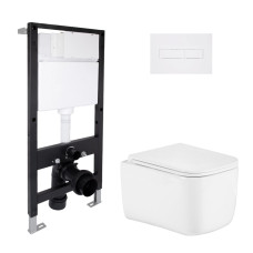 Готовое решение Qtap для ванной комнаты: подвесной унитаз Gemini Ultra Quiet 485x340x350 + комплект инсталляции Standard (линейная кнопка White)