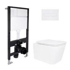 Готовое решение Qtap для ванной комнаты: подвесной унитаз Crow Ultra Quiet 485x340x290 + комплект инсталляции Standard (линейная кнопка White)