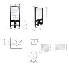 Готовое решение Qtap для ванной комнаты: подвесной унитаз Crow Ultra Quiet 520x360x290 + комплект инсталляции Standard (линейная кнопка Chrome)