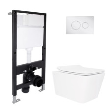 Готовое решение Qtap для ванной комнаты: подвесной унитаз Crow Rimless 520x360x290 + комплект инсталляции Standard (круглая кнопка Chrome)