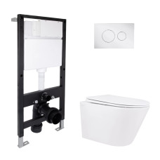 Готовое решение Qtap для ванной комнаты: подвесной унитаз Swan Rimless 520x360x320 + комплект инсталляции Standard (круглая кнопка Chrome)