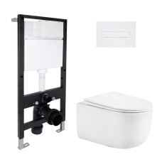 Готовое решение Qtap для ванной комнаты: подвесной унитаз Taurus Ultra Quiet 515x360x350 + комплект инсталляции Standard (линейная кнопка White)