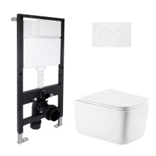 Готовое решение Qtap для ванной комнаты: подвесной унитаз Gemini Ultra Quiet 520x360x350 + комплект инсталляции Standard (круглая кнопка White)