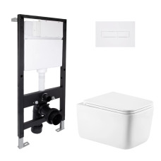 Готовое решение Qtap для ванной комнаты: подвесной унитаз Gemini Ultra Quiet 520x360x350 + комплект инсталляции Standard (линейная кнопка White)