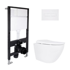 Готовое решение Qtap для ванной комнаты: подвесной унитаз Robin ML Ultra Quiet 520x365x365 + комплект инсталляции Standard (линейная кнопка White)