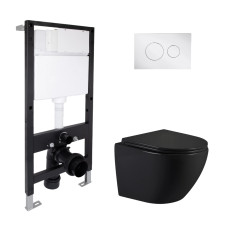 Готовое решение Qtap для ванной комнаты: подвесной унитаз Jay Ultra Quiet 485x360x320 + комплект инсталляции Standard (круглая кнопка Chrome)