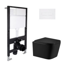 Готовое решение Qtap для ванной комнаты: подвесной унитаз Crow Ultra Quiet 485x340x290 + комплект инсталляции Standard (линейная кнопка White)