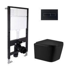 Готовое решение Qtap для ванной комнаты: подвесной унитаз Crow Ultra Quiet 485x340x290 + комплект инсталляции Standard (линейная кнопка Black)