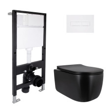 Готовое решение Qtap для ванной комнаты: подвесной унитаз Taurus Ultra Quiet 515x360x350 + комплект инсталляции Standard (линейная кнопка White)