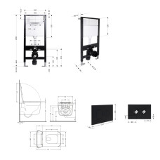 Готовое решение Qtap для ванной комнаты: подвесной унитаз Gemini Ultra Quiet 520x360x350 + комплект инсталляции Standard (круглая кнопка Black)