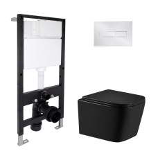 Готовое решение Qtap для ванной комнаты: подвесной унитаз Crow Ultra Quiet 485x340x290 + комплект инсталляции Standard (линейная кнопка Chrome)