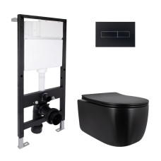 Готовое решение Qtap для ванной комнаты: подвесной унитаз Taurus Ultra Quiet 515x360x350 + комплект инсталляции Standard (линейная кнопка Black)