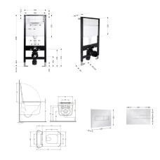Готовое решение Qtap для ванной комнаты: подвесной унитаз Gemini Ultra Quiet 520x360x350 + комплект инсталляции Standard (линейная кнопка Chrome)
