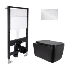 Готовое решение Qtap для ванной комнаты: подвесной унитаз Gemini Ultra Quiet 520x360x350 + комплект инсталляции Standard (линейная кнопка Chrome)