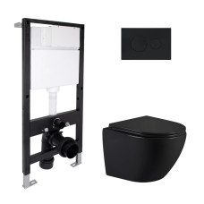 Готовое решение Qtap для ванной комнаты: подвесной унитаз Jay Ultra Quiet 485x360x320 + комплект инсталляции Standard (круглая кнопка Black) Готовое решение Qtap для ванной комнаты: подвесной унитаз Jay Ultra Quiet 485x360x320 + комплект инсталляции Standard (круглая кнопка Black)
