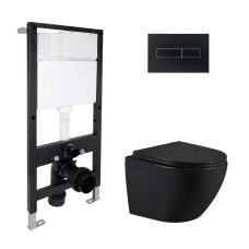Готовое решение Qtap для ванной комнаты: подвесной унитаз Jay Ultra Quiet 485x360x320 + комплект инсталляции Standard (линейная кнопка Black) Готовое решение Qtap для ванной комнаты: подвесной унитаз Jay Ultra Quiet 485x360x320 + комплект инсталляции Standard (линейная кнопка Black)