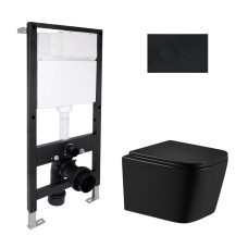 Готовое решение Qtap для ванной комнаты: подвесной унитаз Crow Ultra Quiet 485x340x290 + комплект инсталляции Standard (круглая кнопка Black) Готовое решение Qtap для ванной комнаты: подвесной унитаз Crow Ultra Quiet 485x340x290 + комплект инсталляции Standard (круглая кнопка Black)